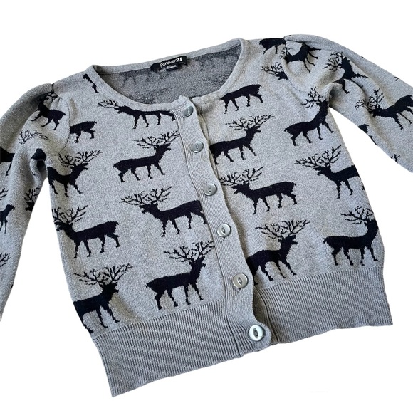Forever 21 Reindeer Crop Cardigan Sweater Small S/P Deer Gray Black - Picture 12 of 12